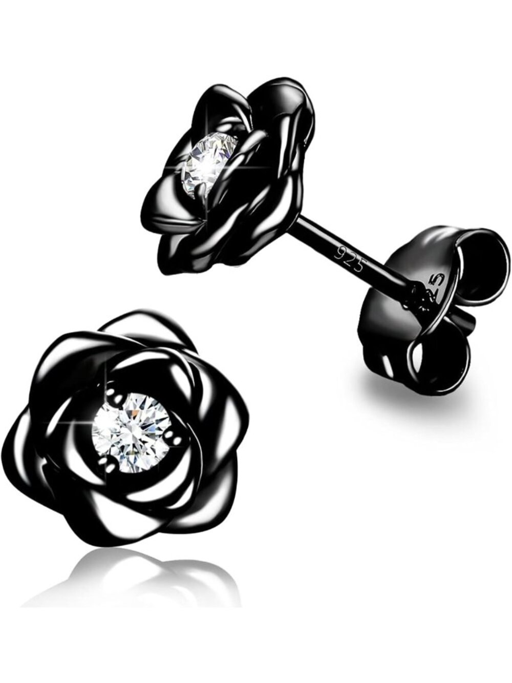 Elegant 925 Sterling Silver Rose Flower Stud Earrings - Perfect Gift for Her